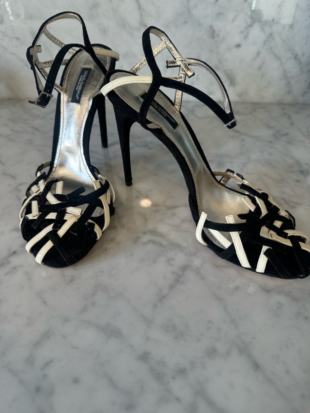 Dolce Gabbana  Black & White  Strappy Stiletto Sandals